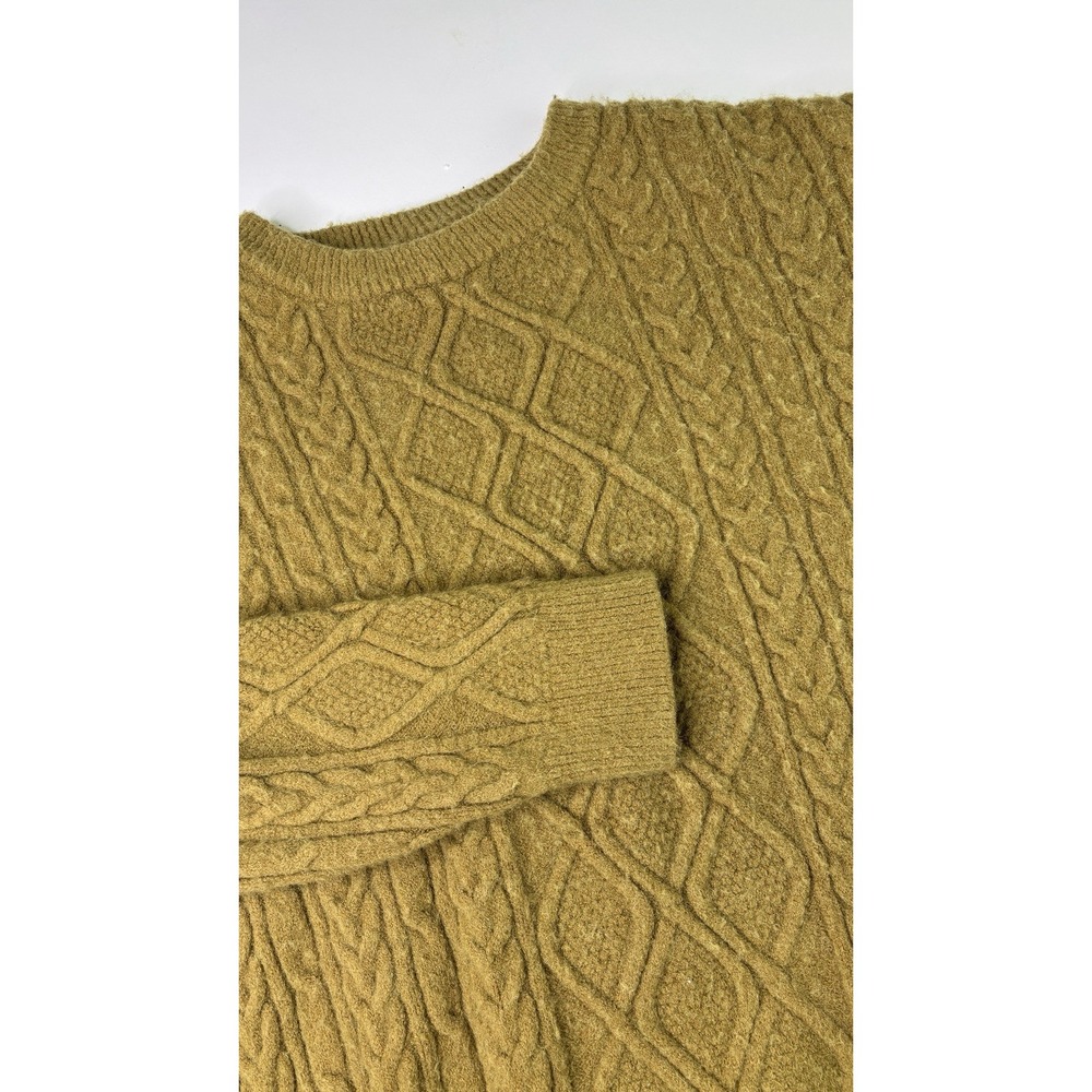 Aelfric Eden Sweater Womens Large Mustard Green Cable Knit Pullover A16-889